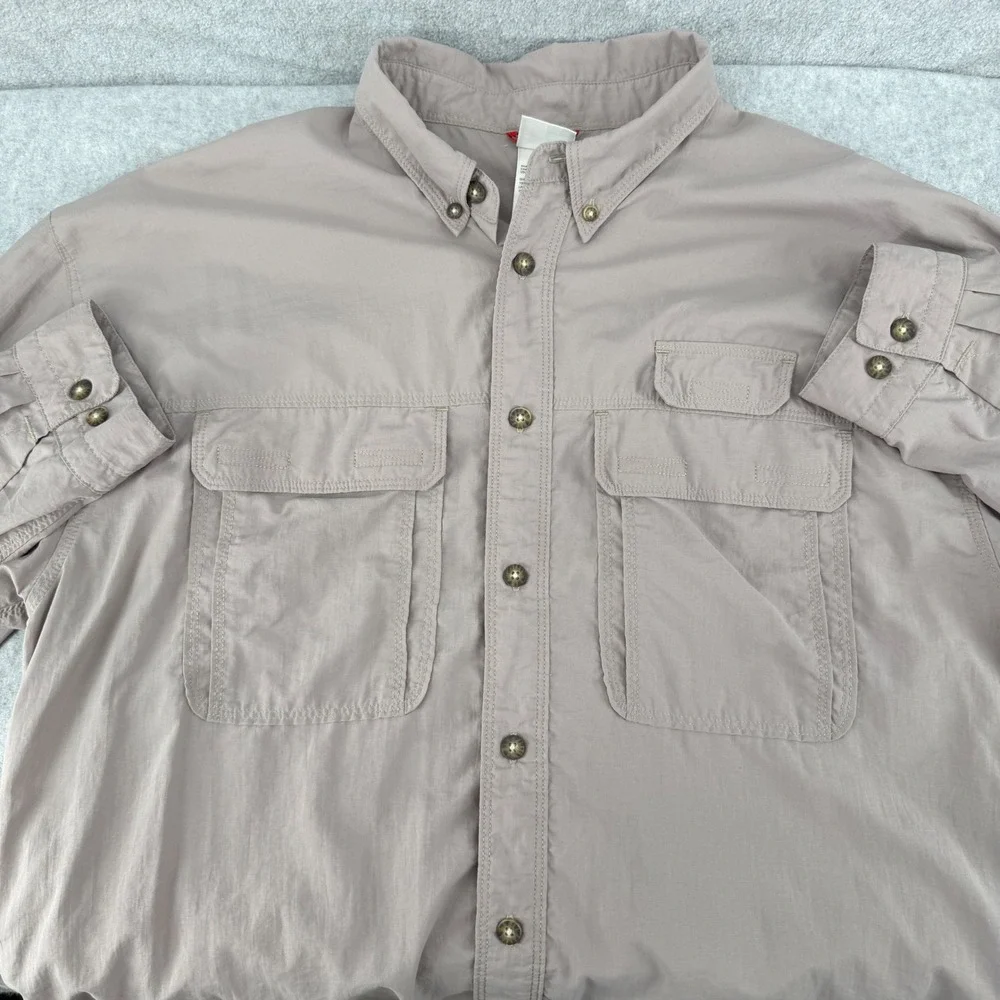 The North Face Mens Long Sleeve Hiking Shirt Tan Nylon Button Down Large